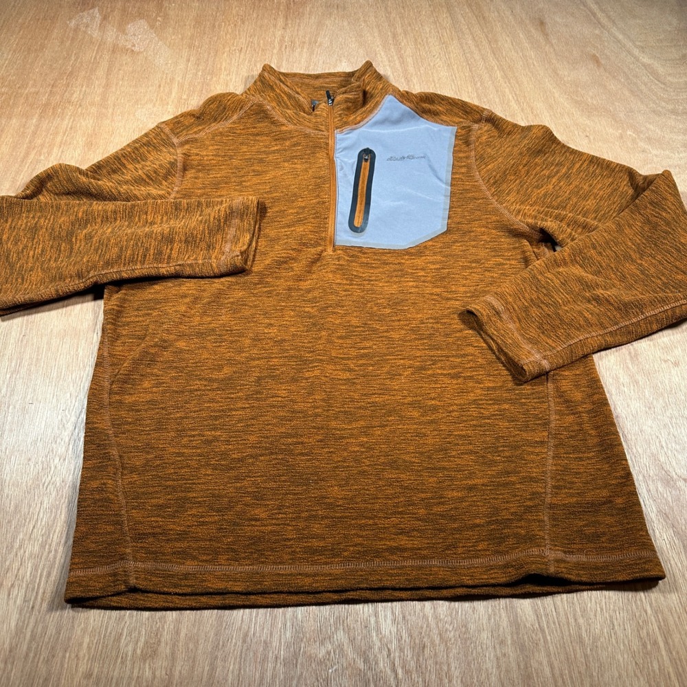 Eddie Bauer Quarter Zip Fleece Men Size M Orange Marl Hiking Pullover EM31LK119